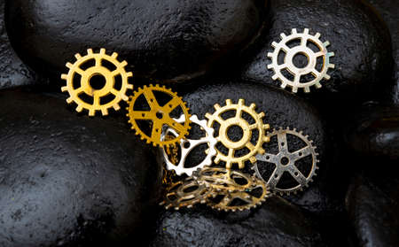 Yellow tea cup on multi color banner background.の写真素材