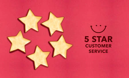 Five star customer service banner with golden stars.の写真素材