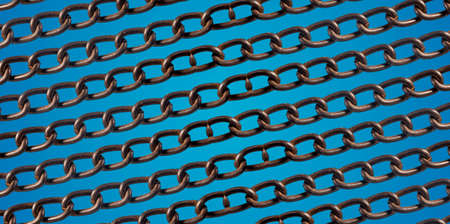 Concept of ban expressed with metal chains on blue background.