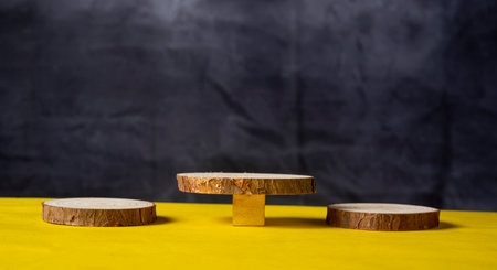 First second and third position mockup for your product on black background.の写真素材