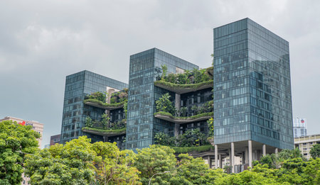 Buildings of the future with trees on each floor - Modern architecture.