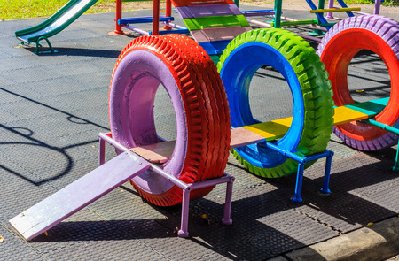 Playground made forn recycling rubber tire の写真素材