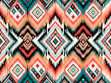 Seamless ethnic ikat pattern, ocal culture patterns, ideal for backgrounds, wallpapers, and textiles. Embodies traditional embroidery in an image illustration for versatile design uses.の写真素材