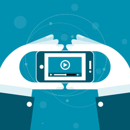 Watching video file on smartphone - hands with phoneのイラスト素材