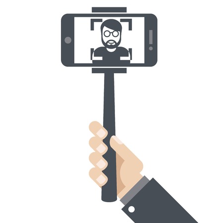 Hand with smartphone on selfie stickのイラスト素材
