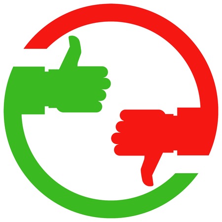 Thumb up and thumb down hands - vote or choice iconのイラスト素材