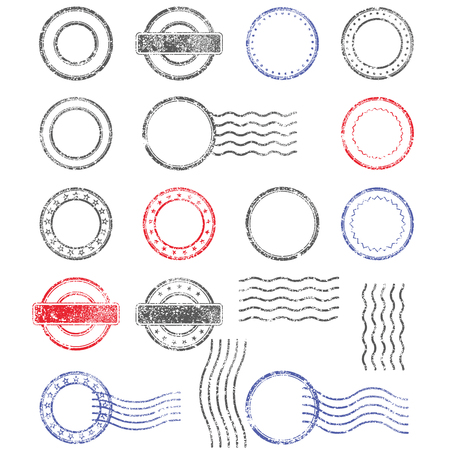 Blank templates of shabby postal stamps of round shapeのイラスト素材