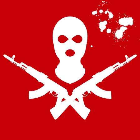 Balaclava and two crossed AK-47, terrorist's maskのイラスト素材