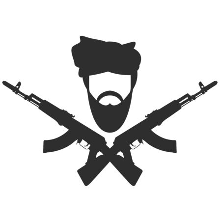 Man in turban two crossed AK-47, terroristm symbolのイラスト素材