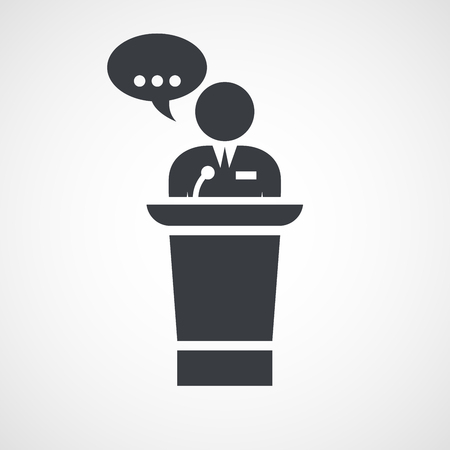 Speaker at meeting - lecturer at tribune with speech bubbleのイラスト素材