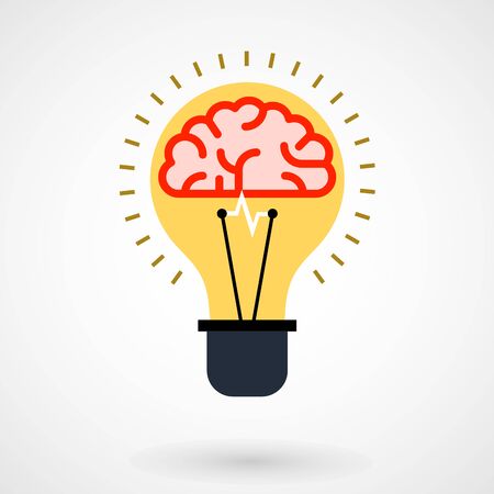 Brain in light bulb - creative thinking or idea conceptual iconのイラスト素材