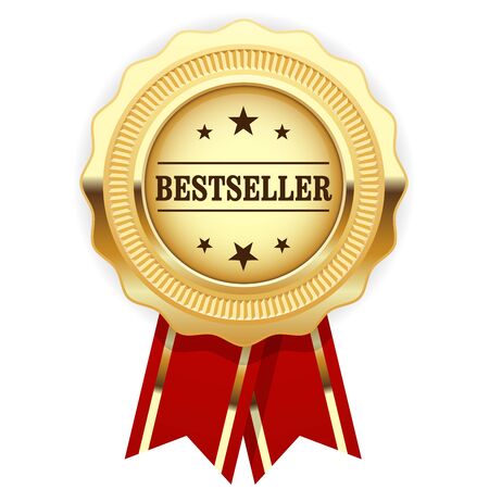 Golden medal Bestseller with red ribbonのイラスト素材