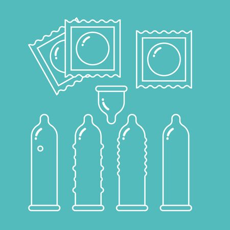 Condoms set and packages - contraception symbolsのイラスト素材