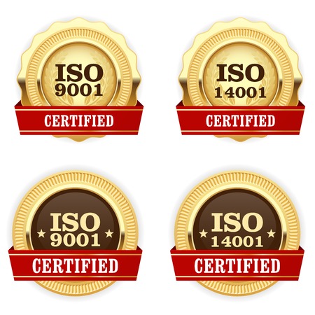 Golden medals ISO 9001 certified - quality standard badgeのイラスト素材