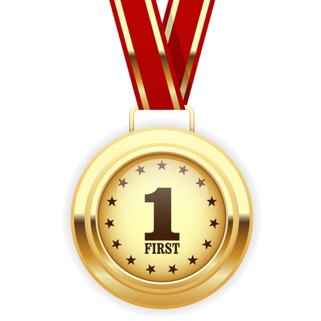 First place winner's gold medal hanging on ribbonのイラスト素材