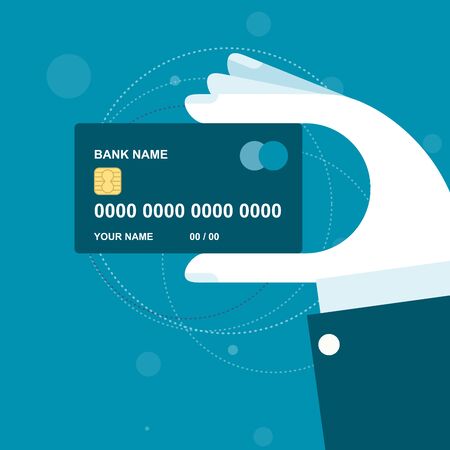 Hand holds credit card with chipのイラスト素材