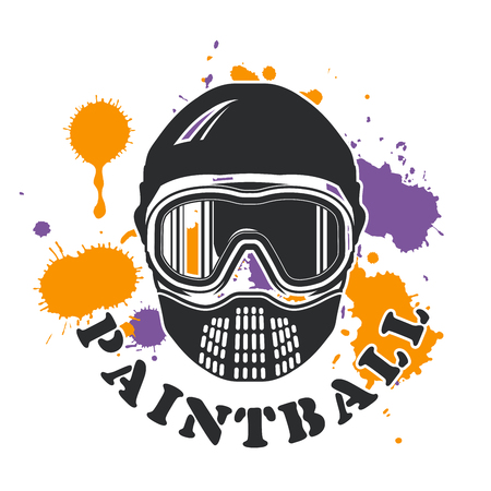 Paintball emblem - mask and paint blots and splashesのイラスト素材