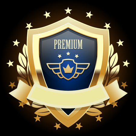 Gold shield emblem with wreathのイラスト素材