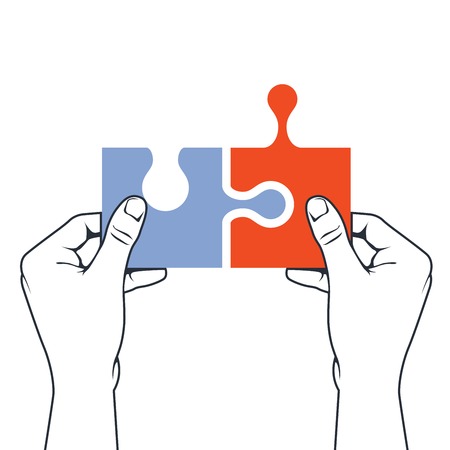 Hands joining puzzle piece - association and merger conceptのイラスト素材