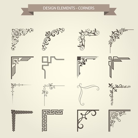 Vintage corner vignettes set - frame border flourish patternのイラスト素材