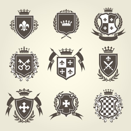 Knight shields and royal coat of arms setのイラスト素材