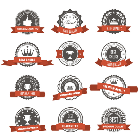 Emblems, badges and stamps with ribbons - awards and seals designsのイラスト素材