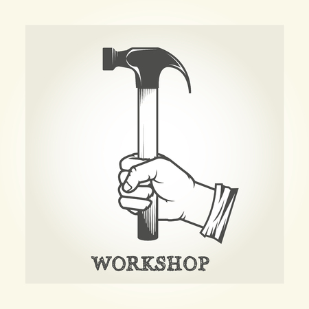 Hand with hammer - repair service emblemのイラスト素材