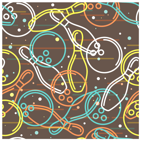 Bowling seamless background with skittles and balls outline.のイラスト素材