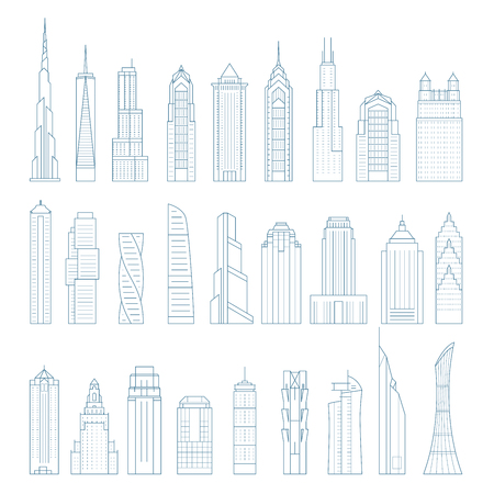 Modern megalopolis skyscrapers and buildings - towers and landmarks のイラスト素材