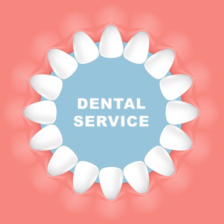 Dental poster round frame, row of teethのイラスト素材