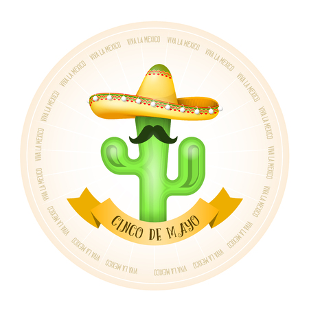 Mexican poster - cactus with moustache in sombreroのイラスト素材
