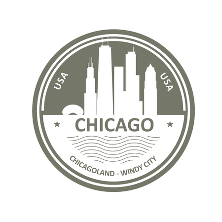 Badge with Chicago skyline - Chicago city emblemのイラスト素材