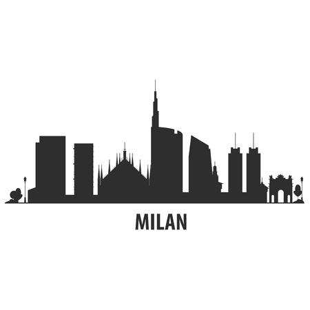 Milan city skyline - cityscape silhouette with landmarksのイラスト素材