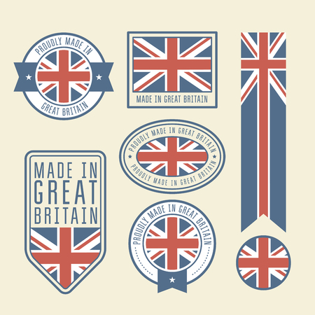Stickers, tags and labels with Great Britain flag - badgesのイラスト素材