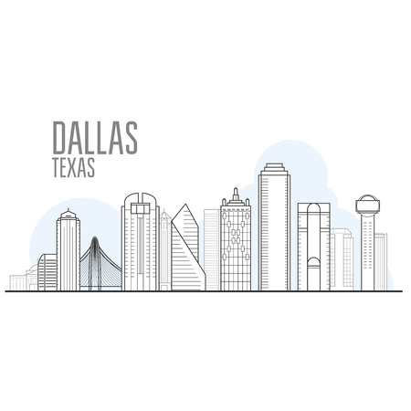 Dallas city skyline - cityscape and landmarks of Dallas, Texasのイラスト素材