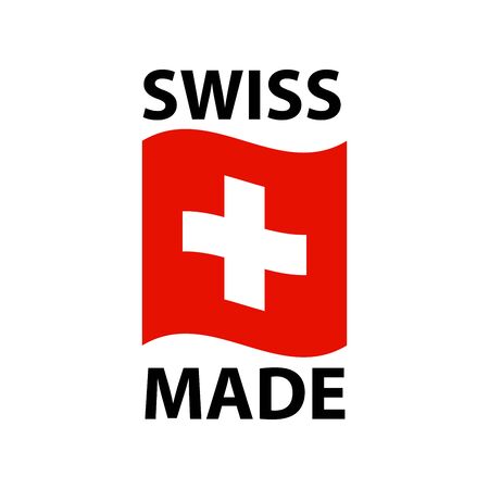 Swiss made   - icon with wavy flag of Switzerland - Swiss made products package labelのイラスト素材
