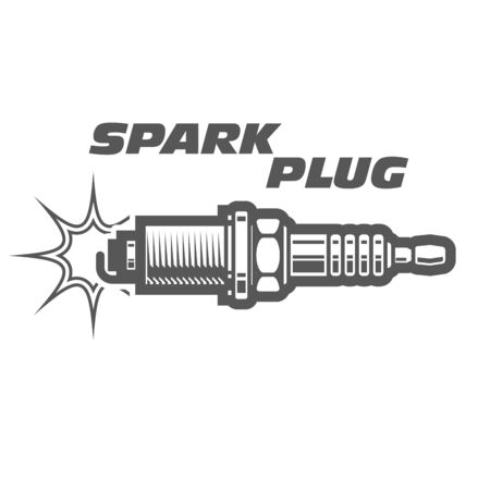 Spark plug monochrome icon, motor vehicle ignition spark plug, engine emblemのイラスト素材