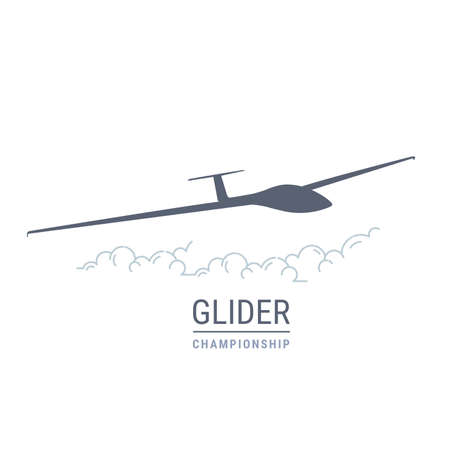 Gliding flight emblem with sailplane, soaring glider silhouette, none motive-powered aircraft vector illustrationのイラスト素材