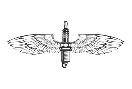 Spark plug with wings, car service logo, engine symbol, vectorのイラスト素材