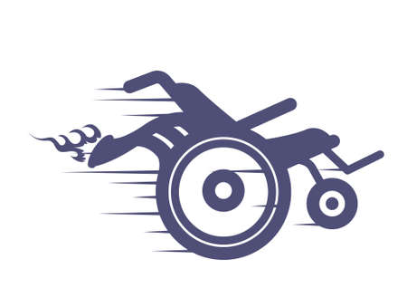 Turbo motor wheelchair with fired exhaust pipe, speed engine with turbine, racing wheelchair icon, vectorのイラスト素材