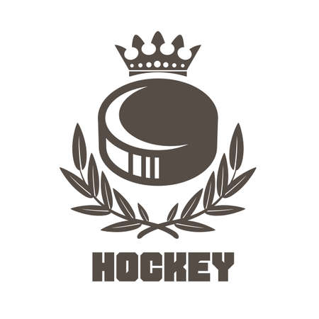 Ice hockey emblem with crown puck and laurel wreath, hockeyのイラスト素材