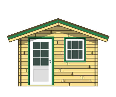 Tiny boarded garden house, small wooden hovel, plank gardening cabin facade, vectorのイラスト素材
