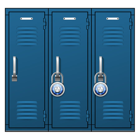 Locker room metal cabinet doors, row of school or gym lockers, vectorのイラスト素材