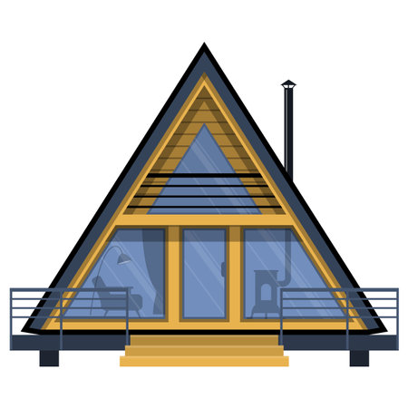 Two-storied a-frame house with terrace, summer cottage, front view, vectorのイラスト素材