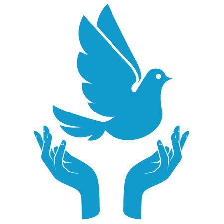 Hands and dove , peace, kindness and liberty symbol, vectorのイラスト素材