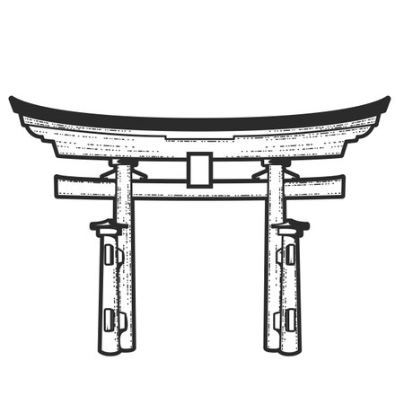 Japanese traditional Torii Gate, entrance to sacred place, religious log arch, vectorのイラスト素材