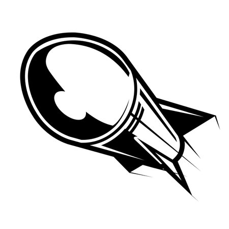 Flying missile front view, rocket in flight, air nuclear bomb, atomic rocket attack, vectorのイラスト素材