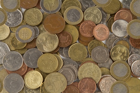 Background of group european coins, top view