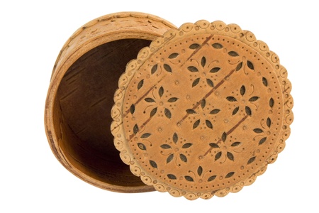 Wood box with open lid, isolated on white backgroundの写真素材