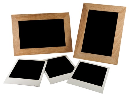 Empty photo in photoframe,  isolated  on white backgroundの写真素材
